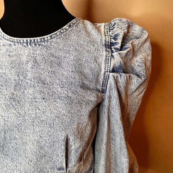 Zara Denim Cropped Top Women SZ M Cowgirlcore Puff Sleeves Back Zip Festival - Picture 3 of 8